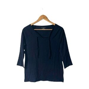 NEW Talbots Navy Blue Long Sleeve Top Shirt Cotton Modal Lace Ties Size XS